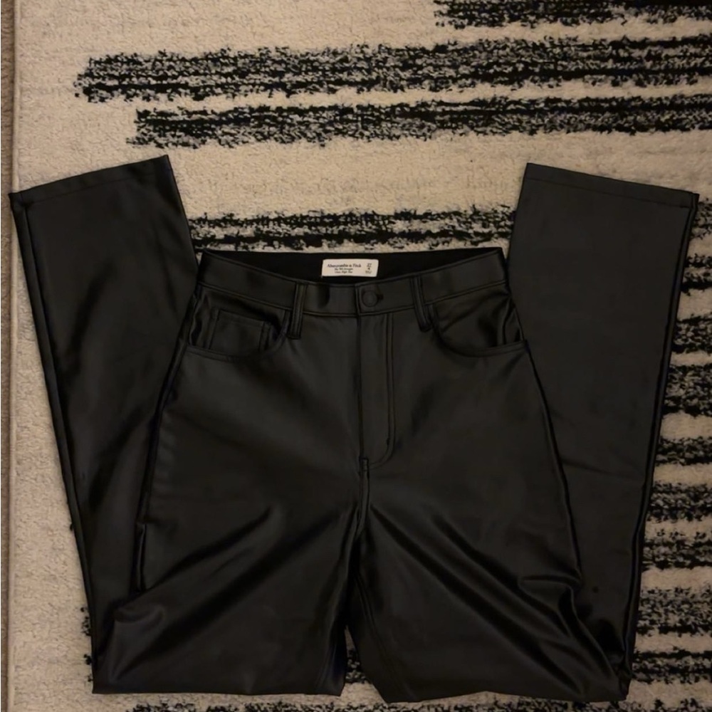 Abercrombie & Fitch Black Faux Leather Straight Leg Pants